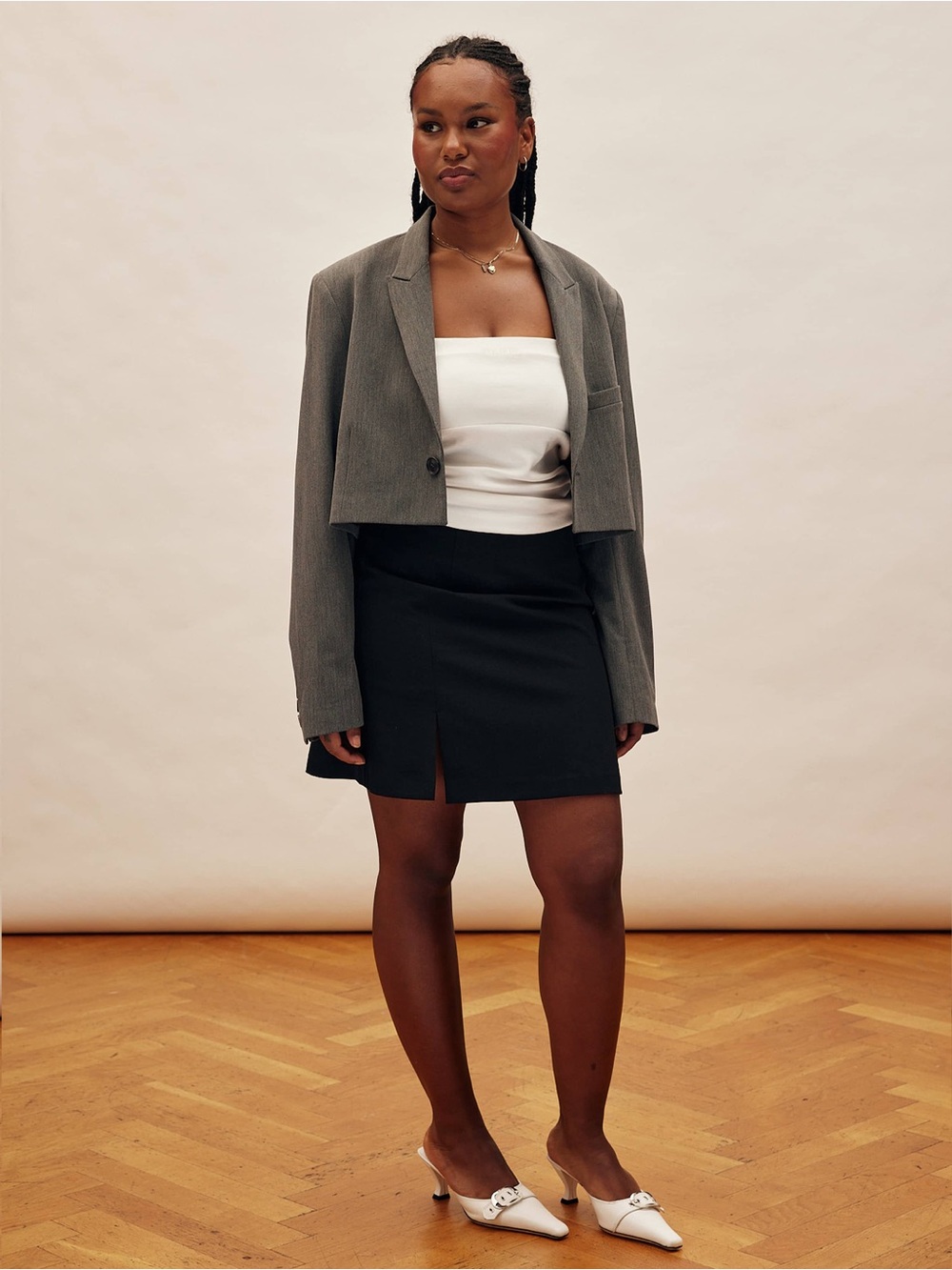 Djerf Avenue Cropped It Blazer Jacket Grey - Picture 3 of 11